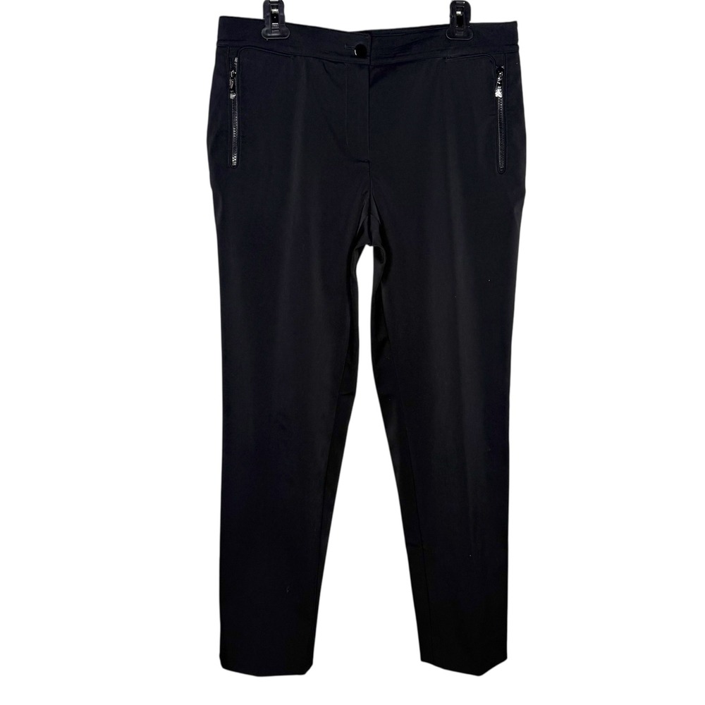Carlisle Black Cropped Ankle Pants Size 10 Zipper Pockets‎ Stretch Quiet Luxury